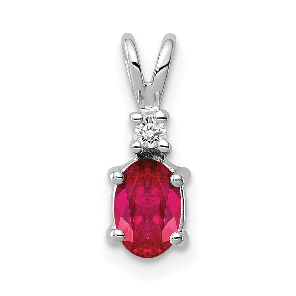 14k White Gold 6x4mm Oval Ruby AAA Diamond pendant