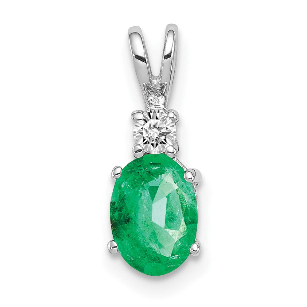 14k White Gold 7x5mm Oval Emerald VS Diamond pendant