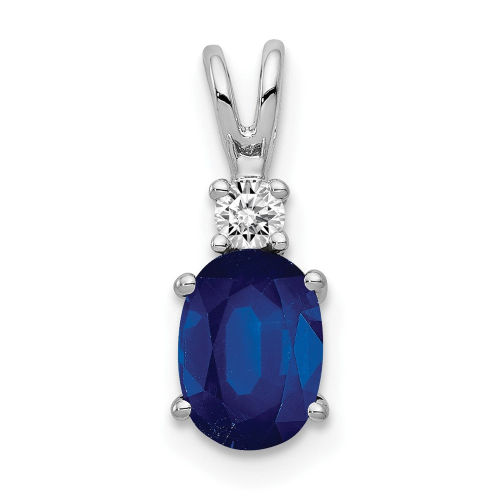 14k White Gold 7x5mm Oval Sapphire VS Diamond pendant