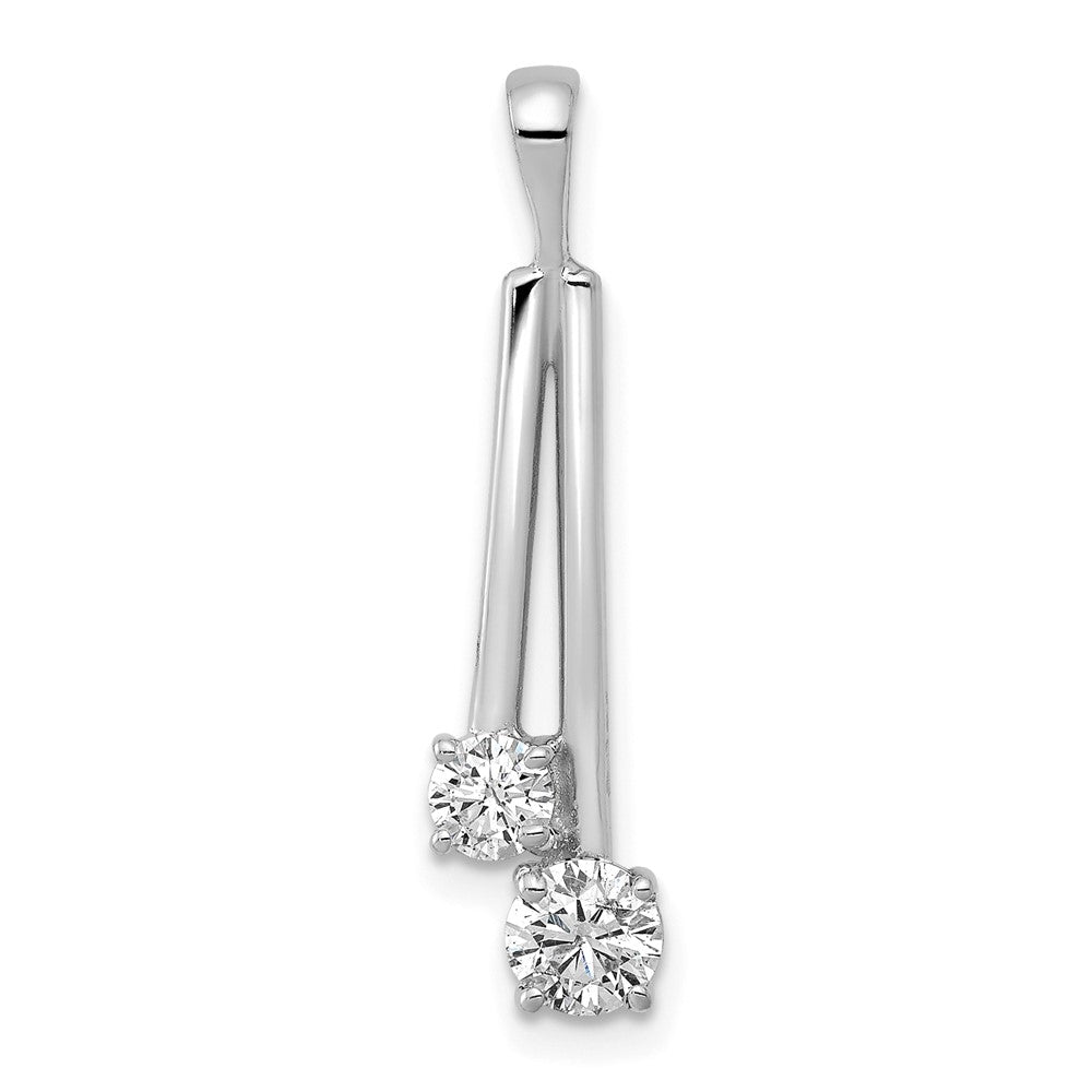14k White Gold AAA Diamond Two Stone Pendant