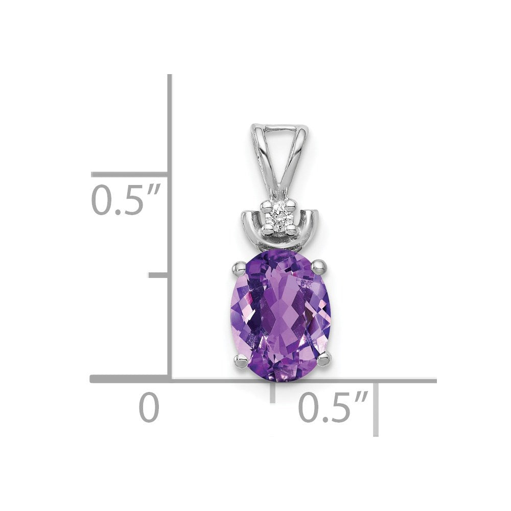 14k White Gold 8x6mm Oval Amethyst A Diamond Pendant