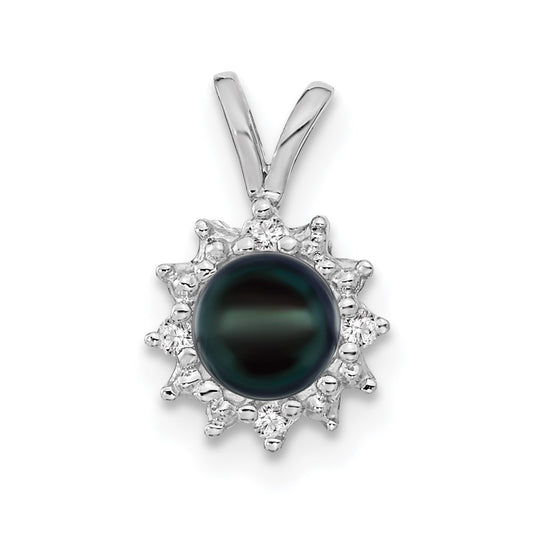 14k White Gold 4.5mm Black FW Cultured Pearl VS Diamond pendant