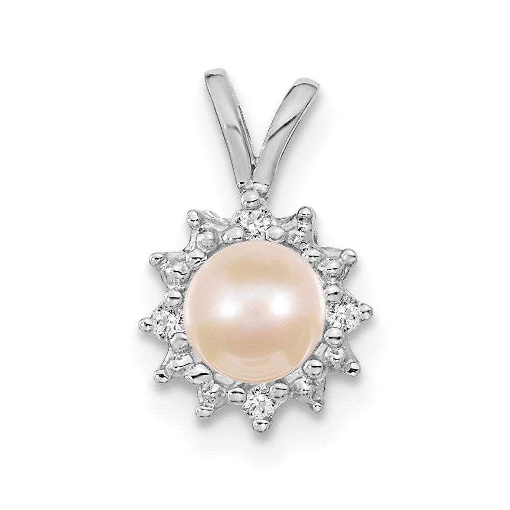 14k White Gold 4.5mm Round Freshwater Cultured Pearl A Diamond Pendant