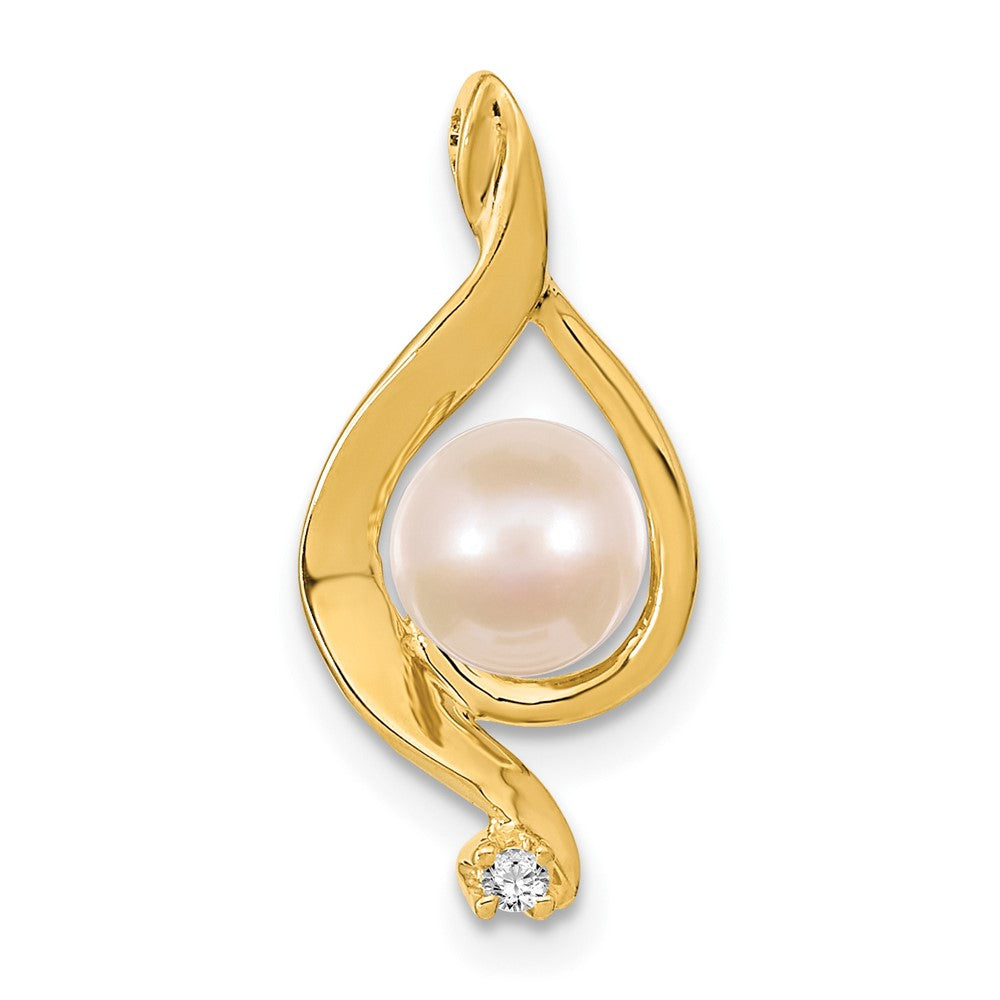 14k 5.5mm White Round Freshwater Cultured Pearl VS Diamond Pendant