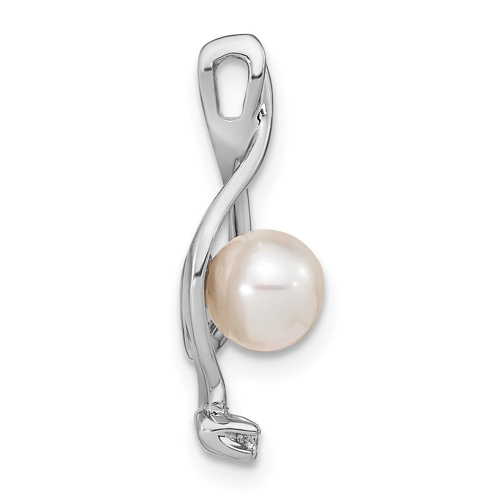14k White Gold 5.5mm Round Freshwater Cultured Pearl A Diamond Pendant