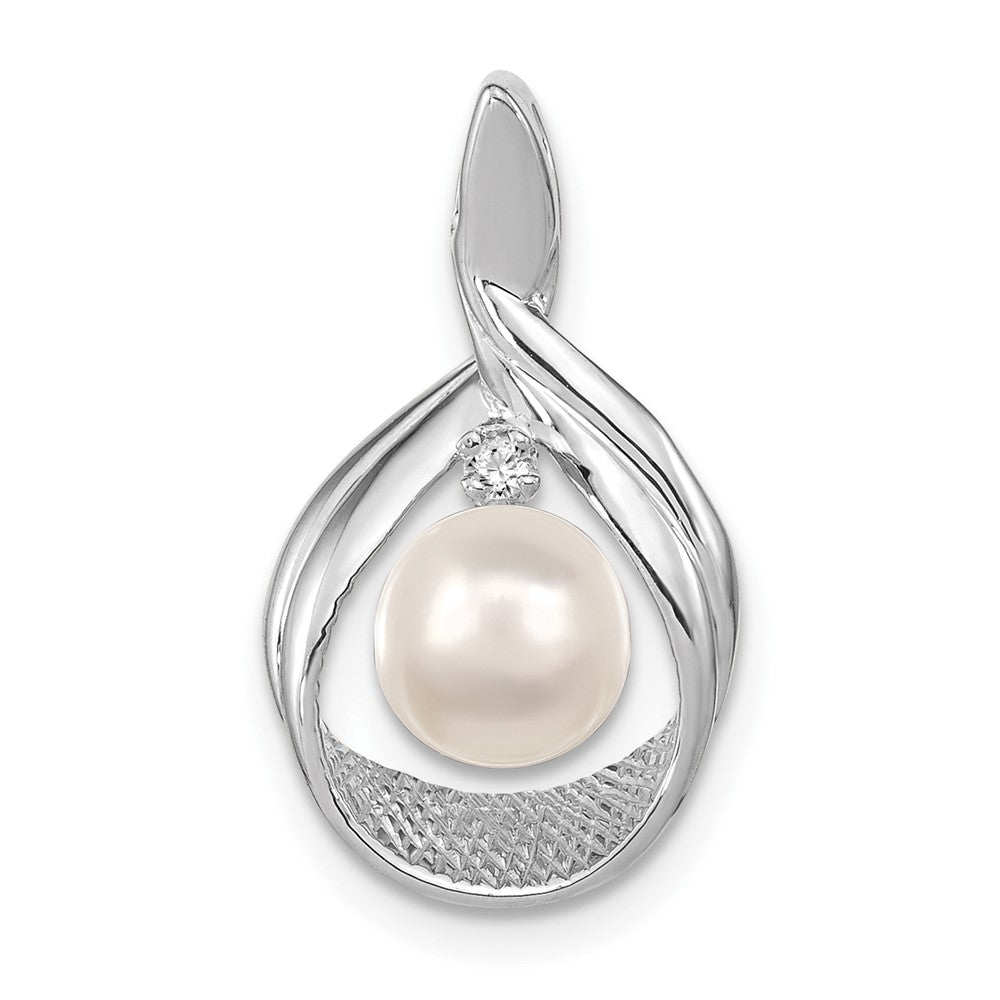 14k White Gold 7mm Round Freshwater Cultured Pearl AAA Diamond Pendant