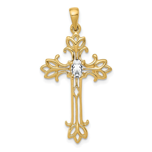 14k 5x3mm Oval Cubic Zirconia cross pendant