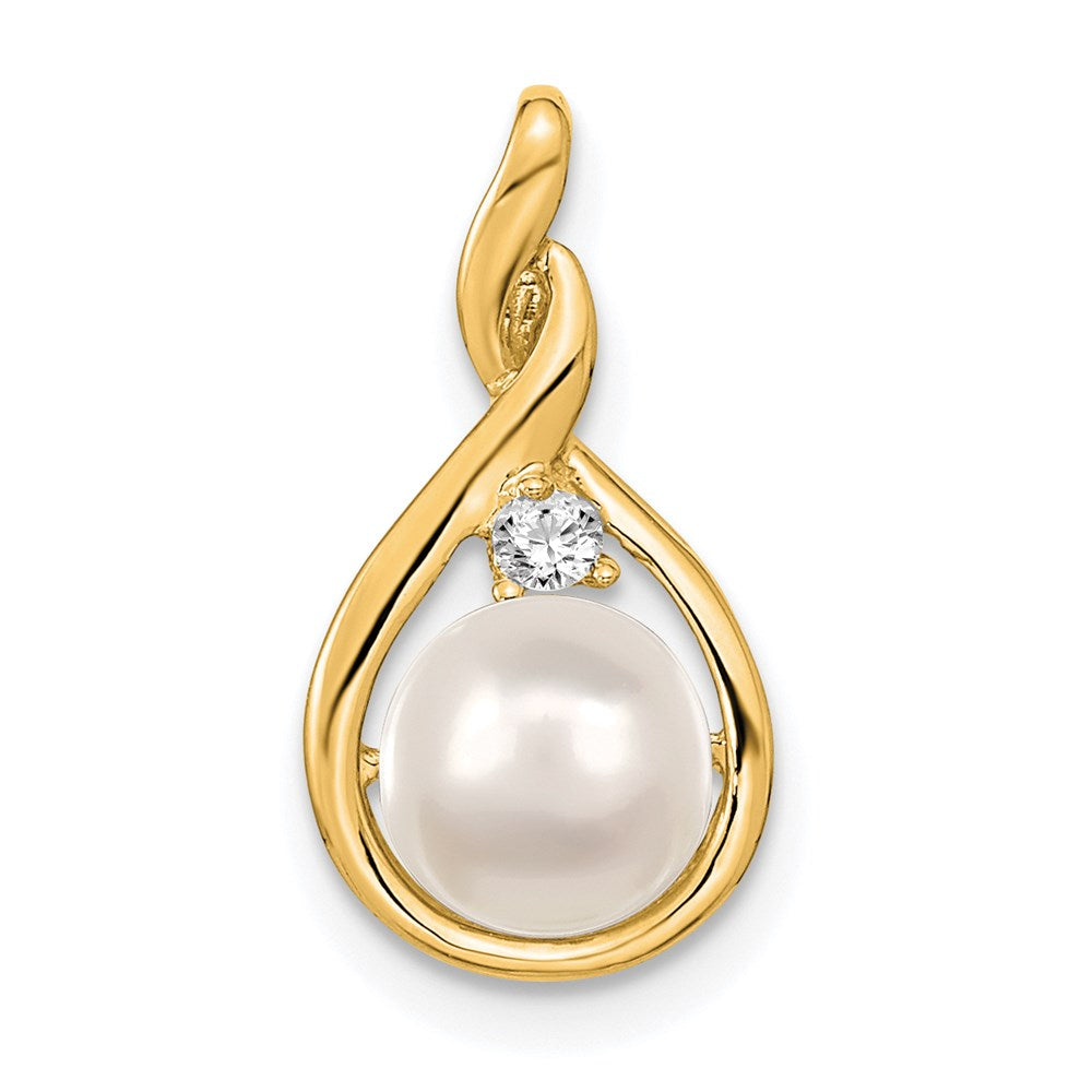 14k 7mm White Round Freshwater Cultured Pearl VS Diamond Pendant