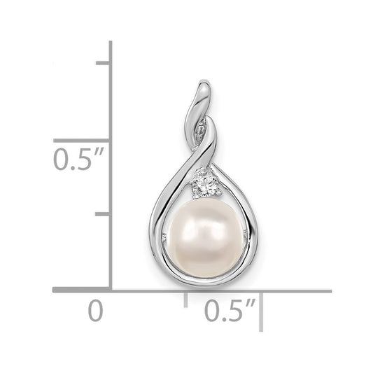 14k White Gold 7mm White Round FW Cultured Pearl & AA Diamond Pendant