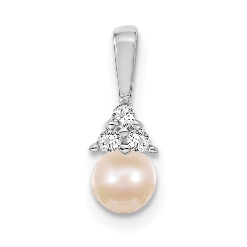 14k White Gold 7mm White Round Freshwater Cultured Pearl A Diamond Pendant