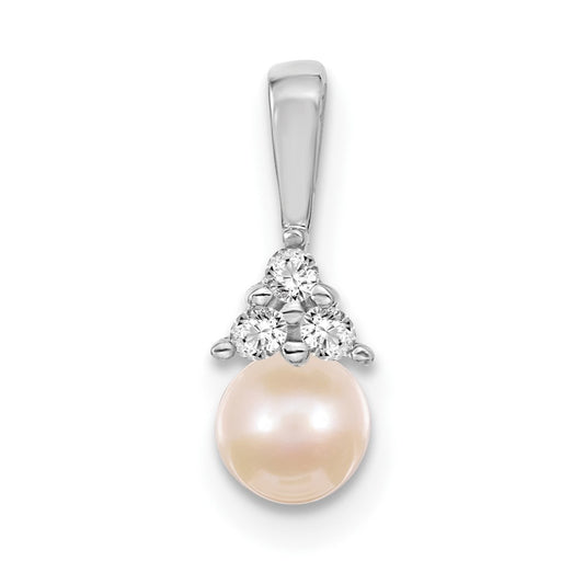 14k White Gold 7mm White Round Freshwater Cultured Pearl A Diamond Pendant