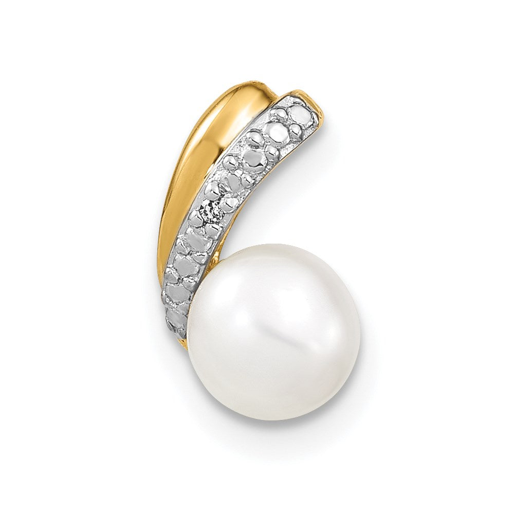 14k 6-7mm White Round FW Cultured Pearl and Diamond Pendant