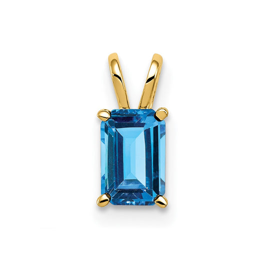 14k 6x4mm Emerald Cut Blue Topaz pendant