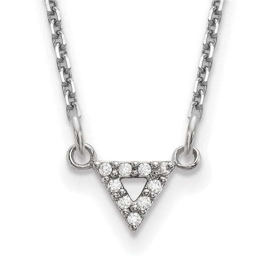 14k White Gold A Quality Diamond 6mm Triangle Necklace