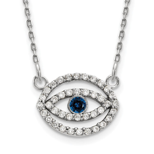 14k White Gold Small Necklace Diamond and Sapphire Gold Halo Evil Eye