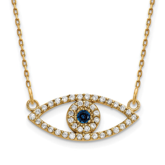 14k Small Necklace Diamond and Sapphire Evil Eye