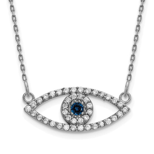 14k White Gold Small Necklace Diamond and Sapphire Evil Eye