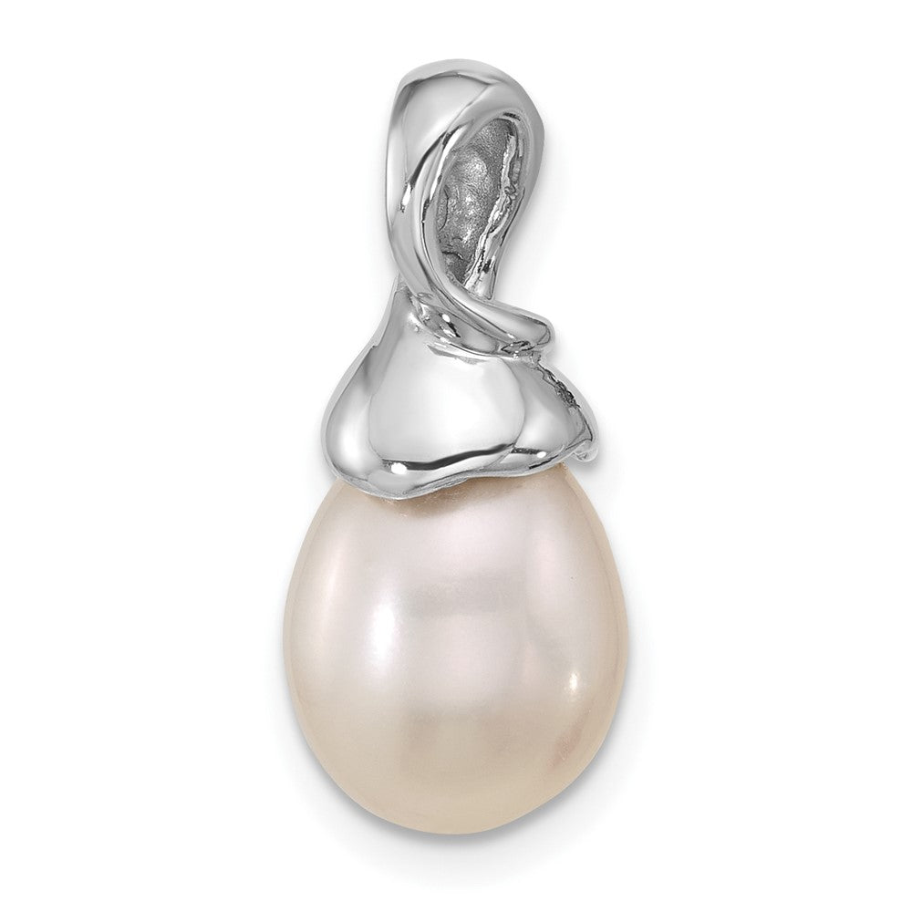 14K White Gold 9-10mm White Teardrop FWC Pearl and .01ct Dia Pendant