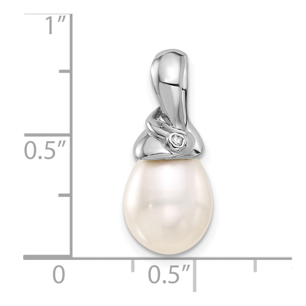 14K White Gold 9-10mm White Teardrop FWC Pearl and .01ct Dia Pendant