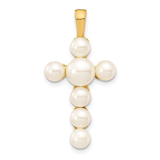 14K 4-6mm White Button Freshwater Cultured Pearl Cross Pendant
