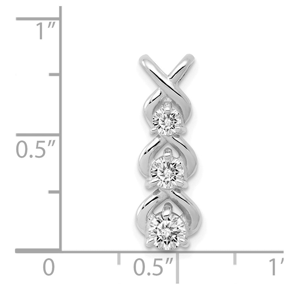 14k White Gold AAA Diamond 3 Stone Criss-Cross Chain Slide