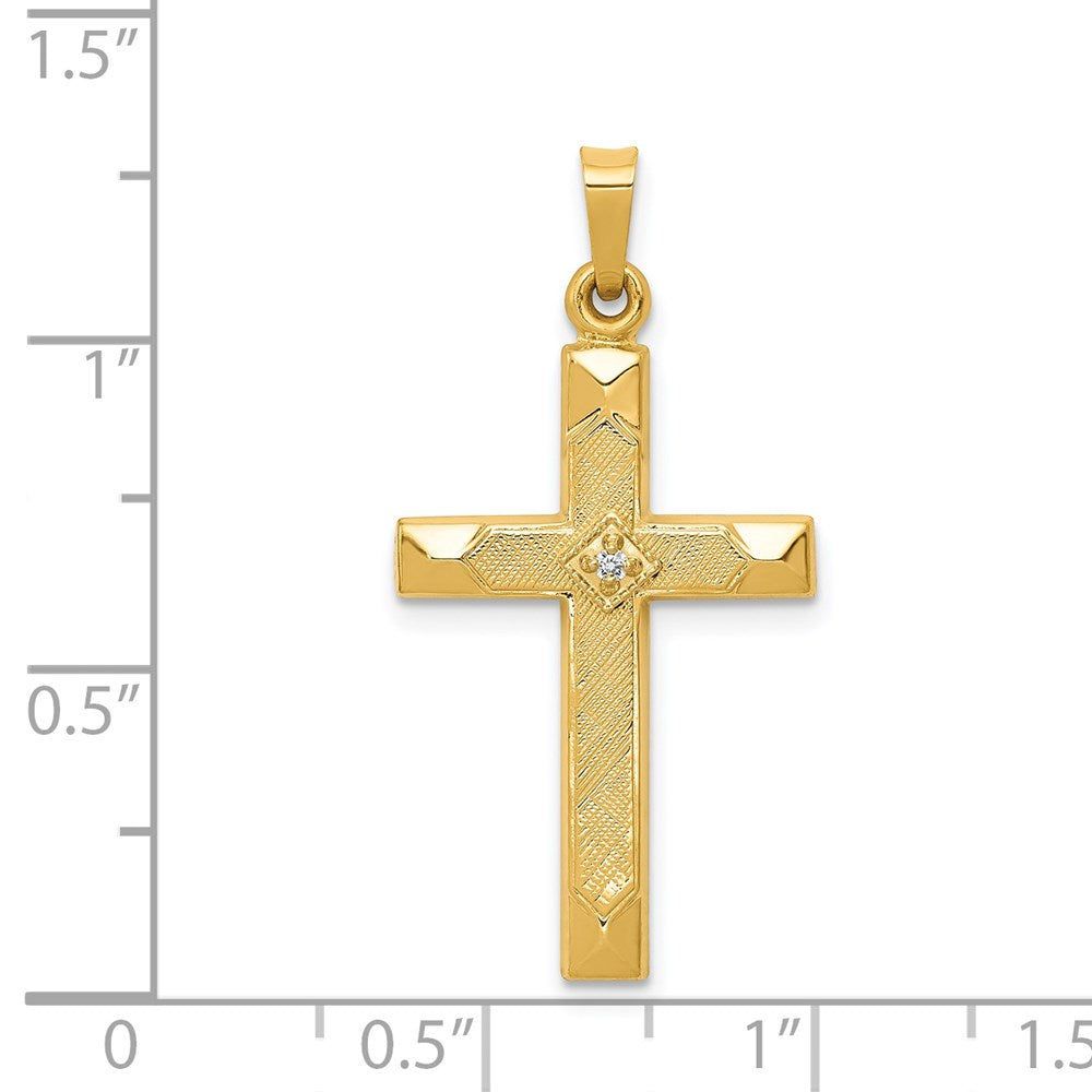 14k Textured and Polished Diamond Cross Pendant