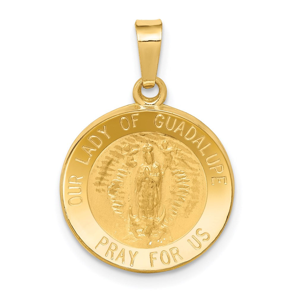 14k Polished and Satin Our Guadalupe Medal Hollow Pendant