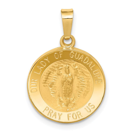 14k Polished and Satin Our Guadalupe Medal Hollow Pendant