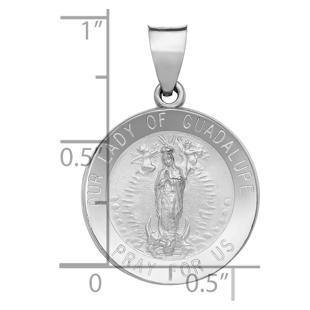 14K White Gold of Guadalupe Medal Hollow Pendant