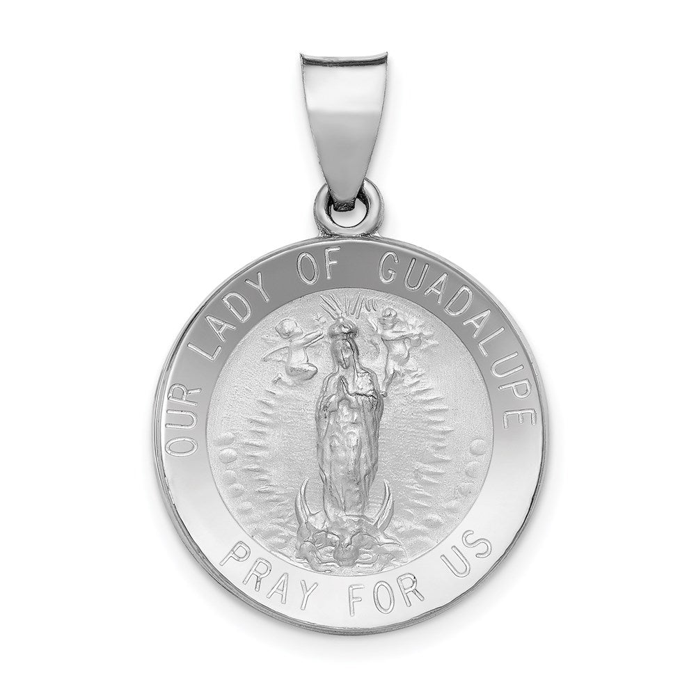14K White Gold of Guadalupe Medal Hollow Pendant