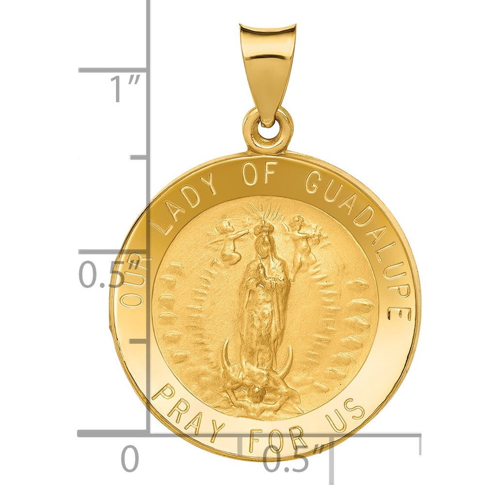 14k Polished/Satin Our of Guadalupe Medal Hollow Pendant