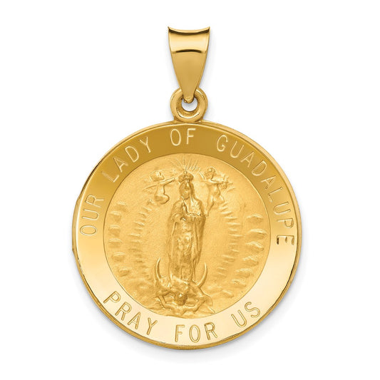 14k Polished/Satin Our of Guadalupe Medal Hollow Pendant