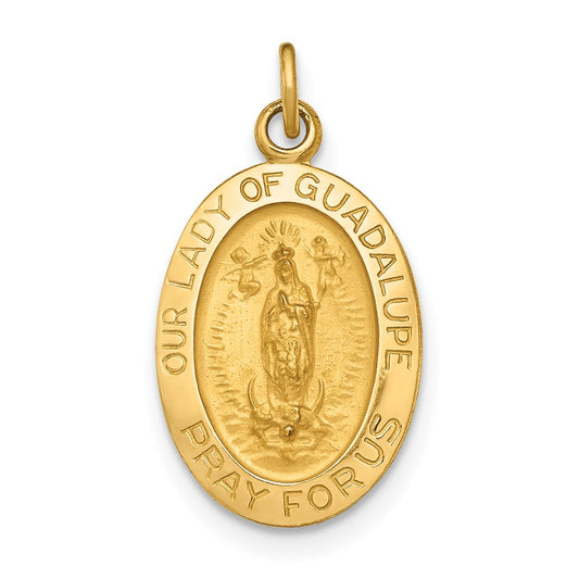 14k Polished and Satin Our of Guadalupe Medal Pendant