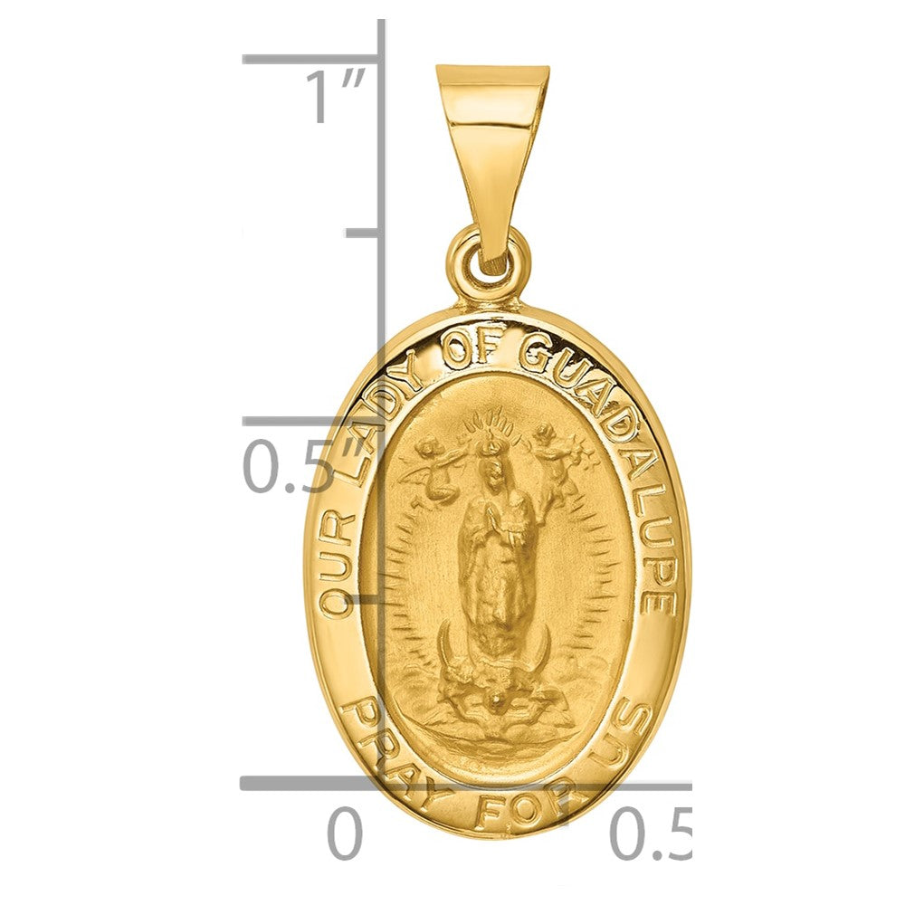 14k Polished and Satin Our Guadalupe Medal Hollow Pendant
