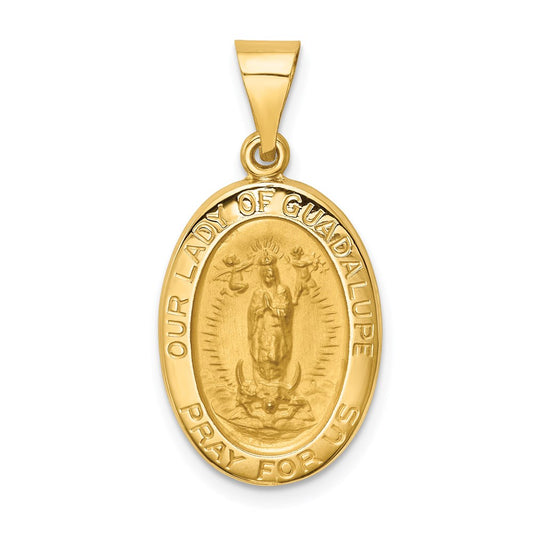 14k Polished and Satin Our Guadalupe Medal Hollow Pendant