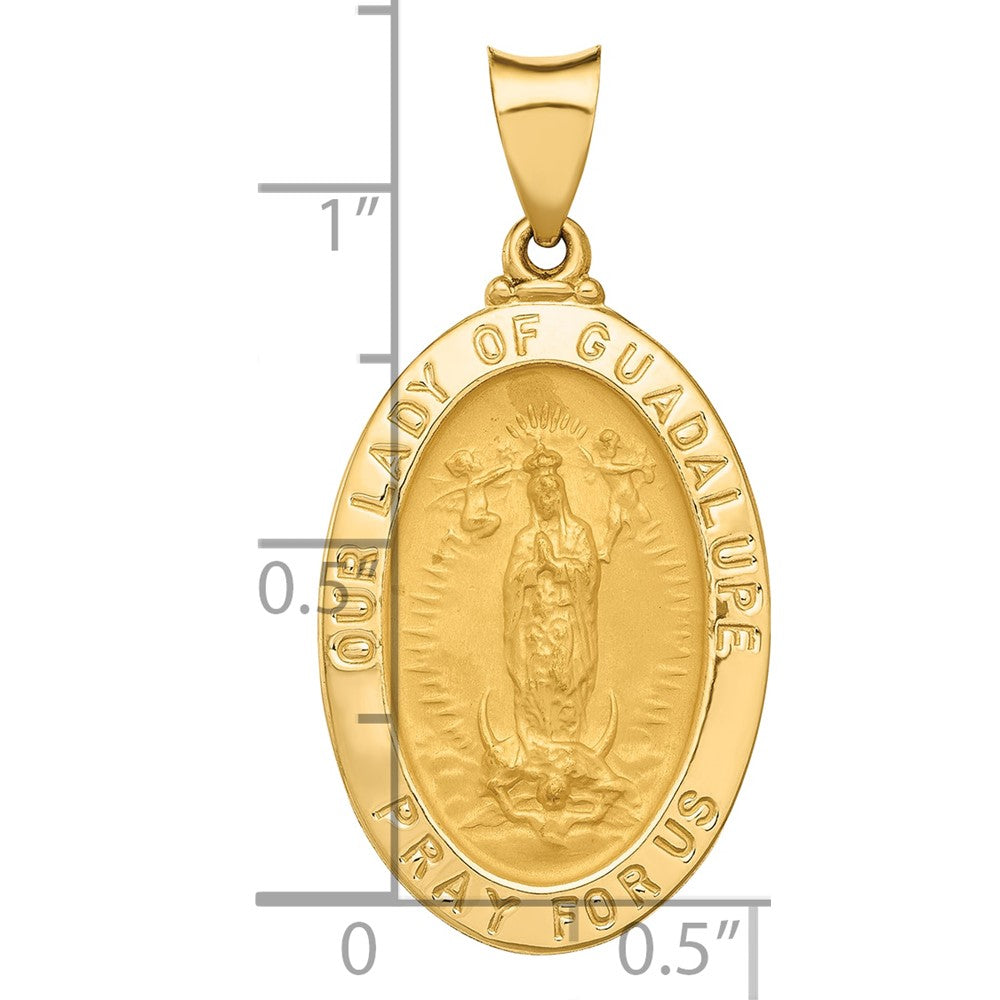 14k Polished and Satin Our Guadalupe Medal Hollow Pendant