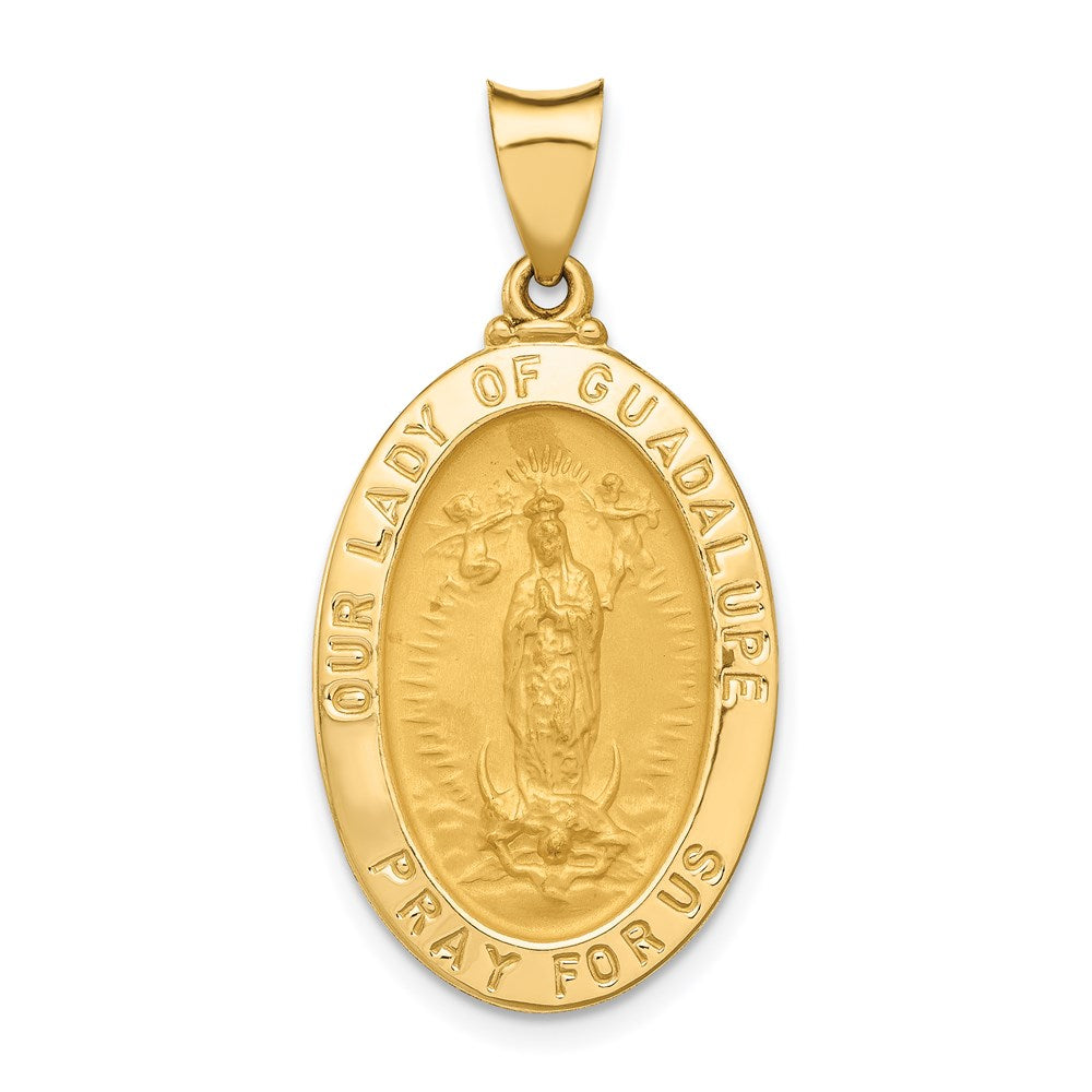14k Polished and Satin Our Guadalupe Medal Hollow Pendant
