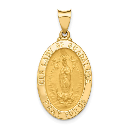 14k Polished and Satin Our Guadalupe Medal Hollow Pendant
