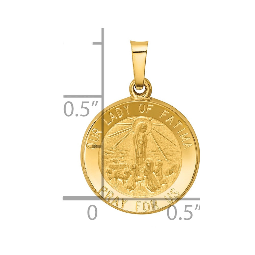 14k Polished and Satin Our Fatima Medal Hollow Pendant