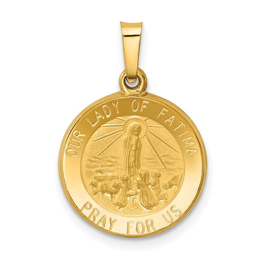 14k Polished and Satin Our Fatima Medal Hollow Pendant