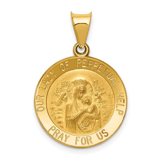 14k Polished/Satin Our Perpetual Help Medal Hollow Pendant
