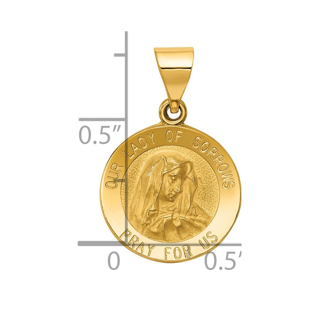 14k Polished and Satin Our of Sorrows Medal Hollow Pendant