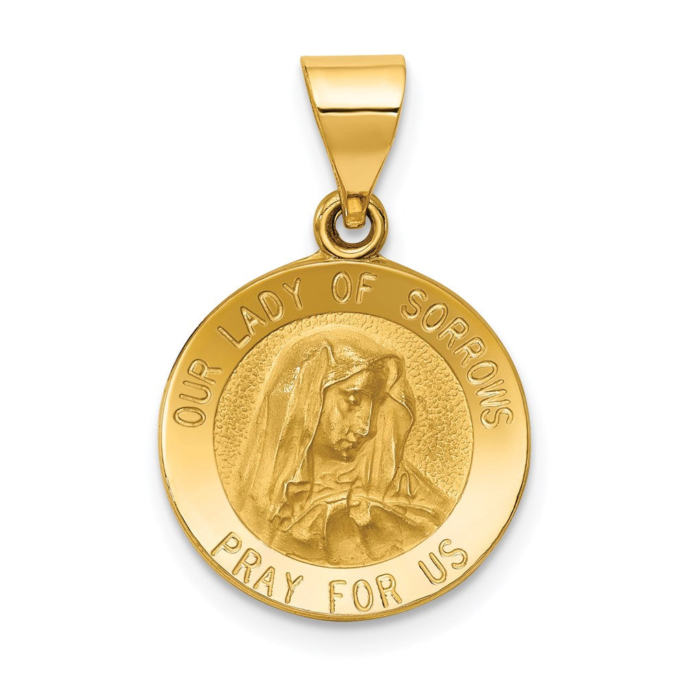 14k Polished and Satin Our of Sorrows Medal Hollow Pendant