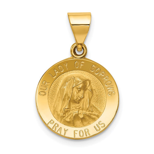 14k Polished and Satin Our of Sorrows Medal Hollow Pendant
