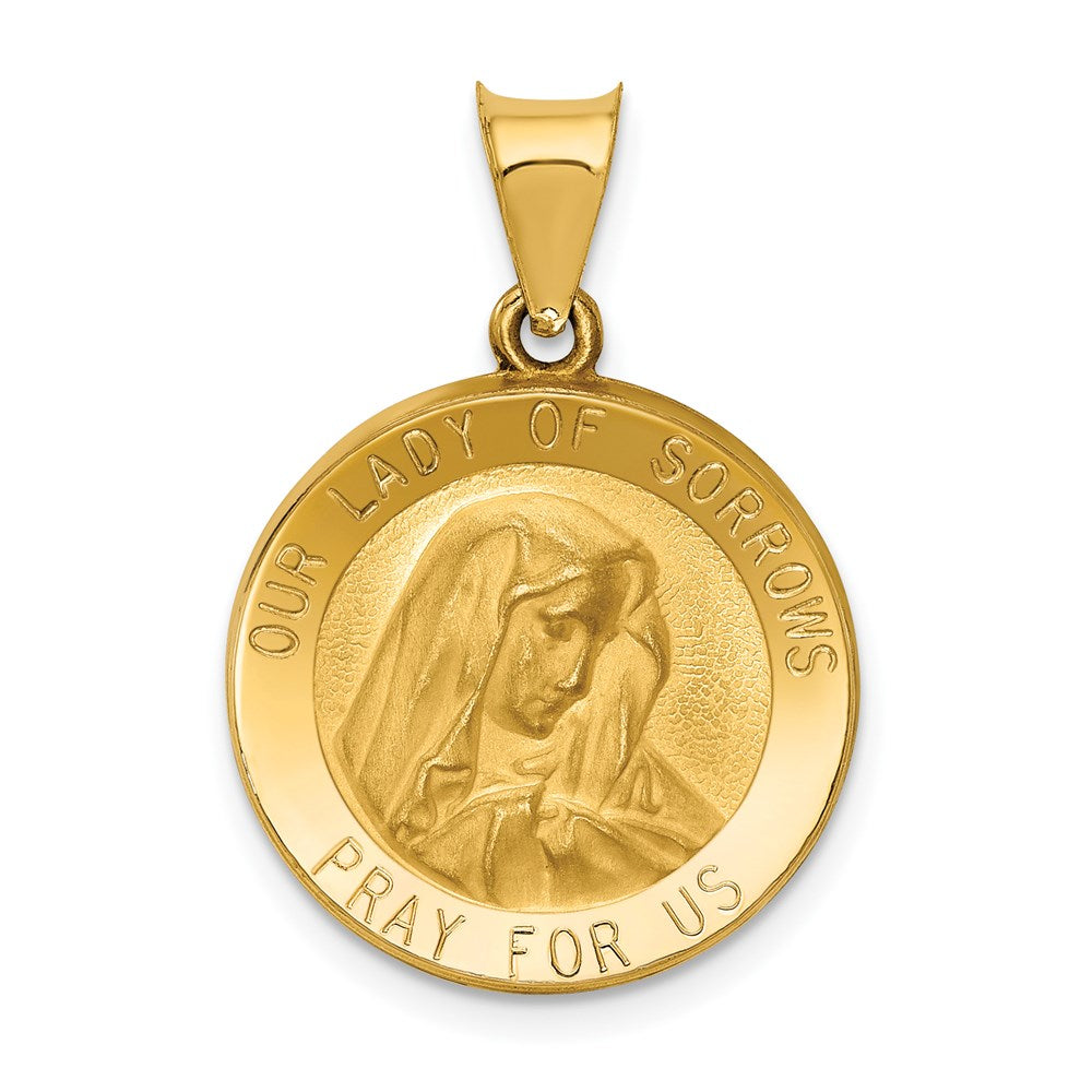 14k Polished and Satin Our of Sorrows Medal Hollow Pendant