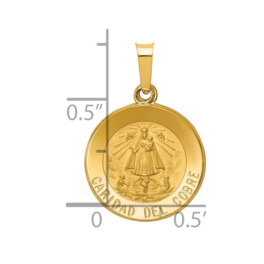 14k Polished and Satin Caridad Del Cobre Medal Hollow Pendant