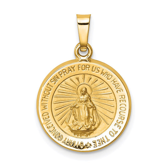 14k Polished and Satin Virgin Mary Medal Hollow Pendant
