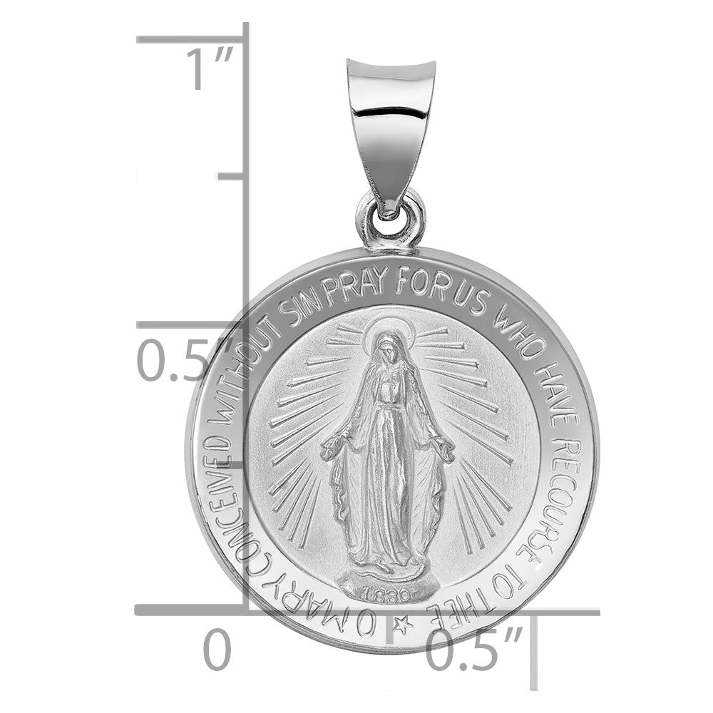 14k White Gold Polished /Satin Virgin Mary Medal Hollow Pendant
