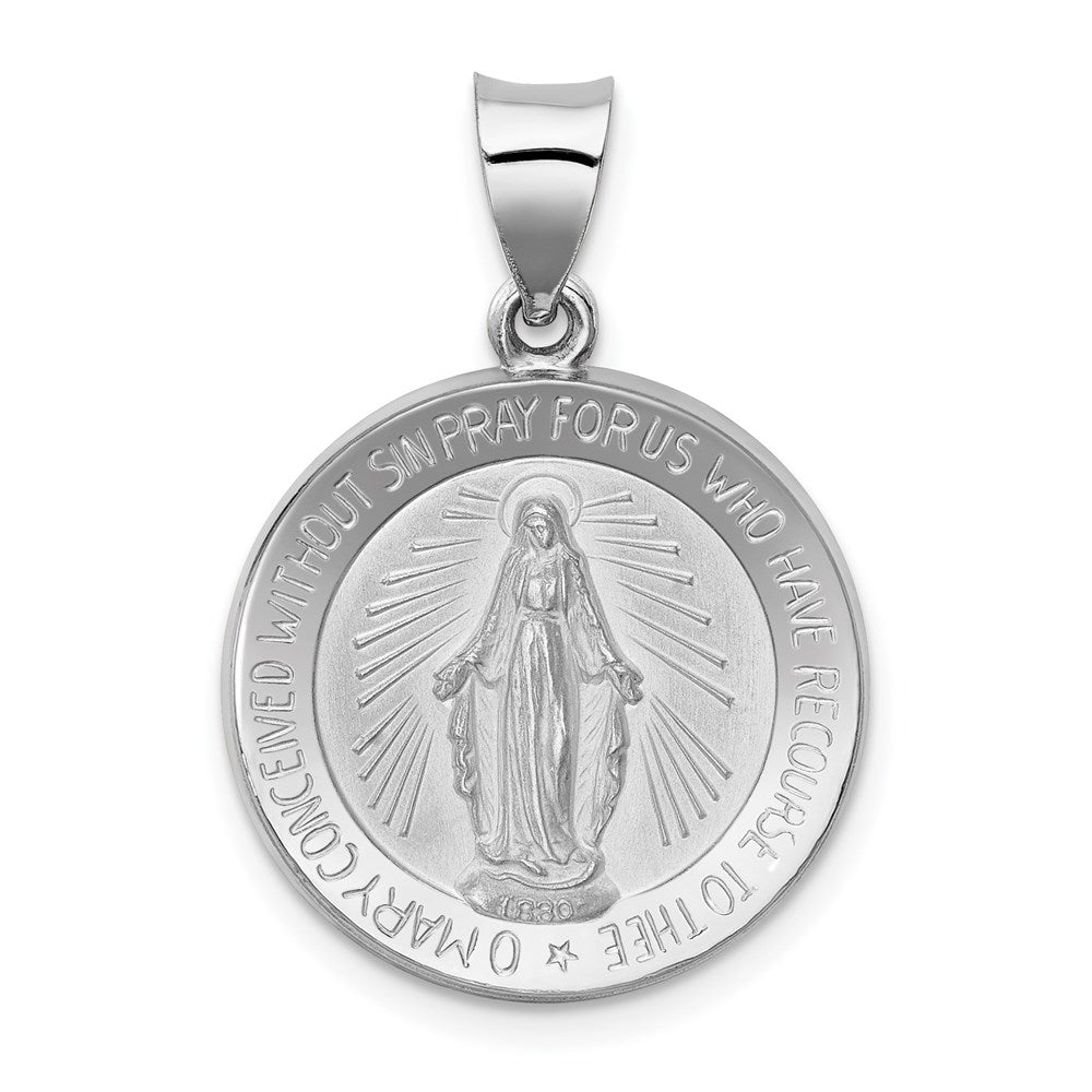 14k White Gold Polished /Satin Virgin Mary Medal Hollow Pendant
