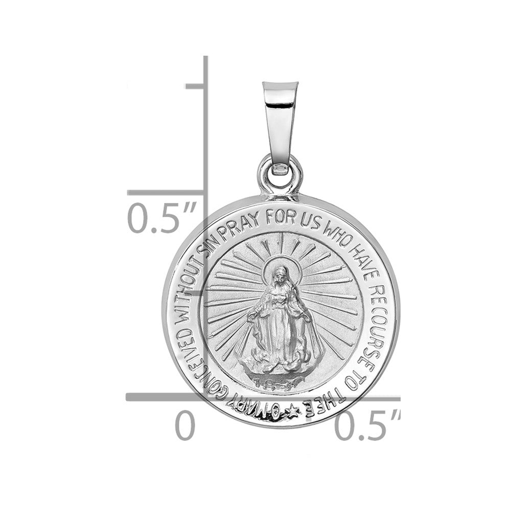 14k White Gold Polished / Satin Virgin Mary Medal Hollow Pendant